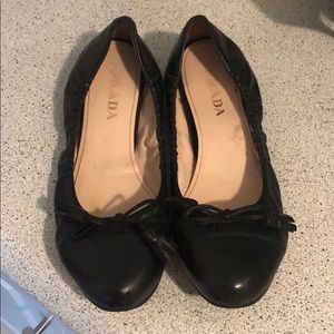 Prada authentic black leather flats with tassel